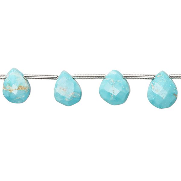 Imperial crown turquoise 1pkg15, hand-cut top-drilled faceted puffed teardrop bead natural 9x6mm-13x8mm image number 0