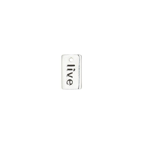 Drop, sterling silver and enamel, black, 10.5x6mm single-sided rectangle with "live." Sold individually. image number 0