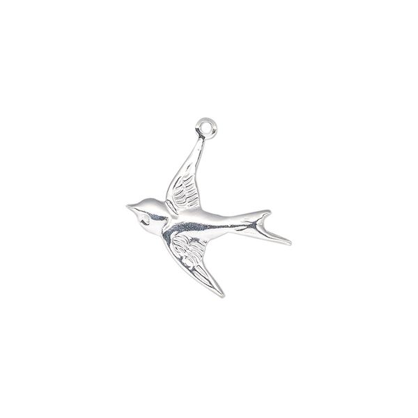 Charm, sterling silver, 18x17mm single-sided flying bird. Sold per pkg of 2. image number 0