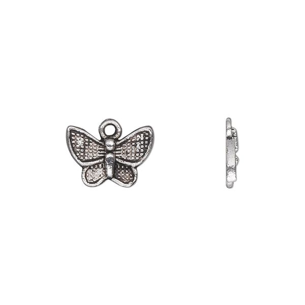 Charm, antique silver-plated "pewter" (zinc-based alloy), 13x10mm single-sided butterfly. Sold per pkg of 50. image number 0
