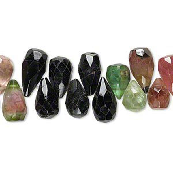 Bead, multi-tourmaline (natural), 7x5mm-13x7mm hand-cut top-drilled faceted teardrop, B grade, Mohs hardness 7 to 7-1/2. Sold per 14-inch strand. image number 0