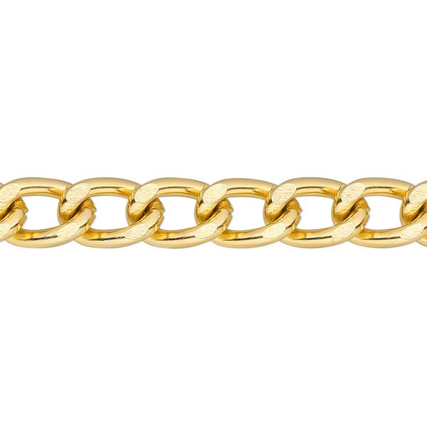 Chain, anodized aluminum, gold, 7mm curb. Sold per pkg of 25 feet. image number 0