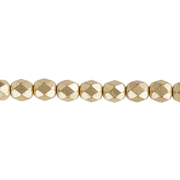 Bead, Czech fire-polished glass, opaque satin gold, 6mm faceted round. Sold per 15-1/2" to 16" strand, approximately 65 beads. image number 0