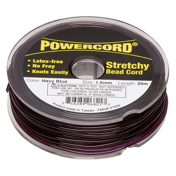 Cord, Powercord®, elastic, navy blue, 1.5mm, 22-pound test. Sold per 25-meter spool. image number 0