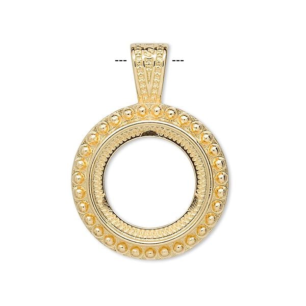 Pendant, gold-plated "pewter" (zinc-based alloy), 31x22.5mm round with rope design and 16mm round setting. Sold per pkg of 4. image number 0