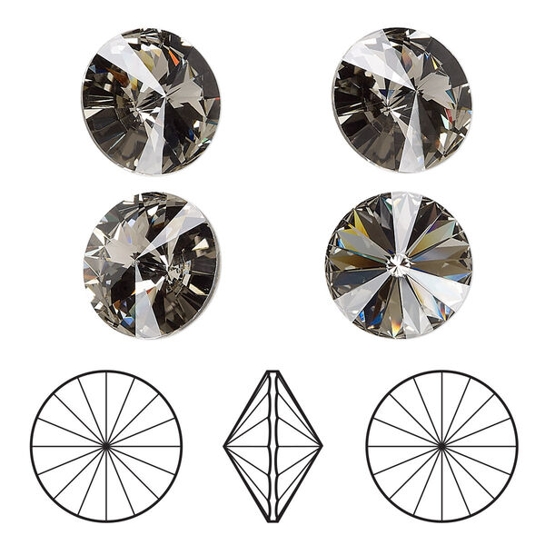 Chaton 48pk black diamond foil back, Crystal Passions® 12mm rivoli 1122 image number 0