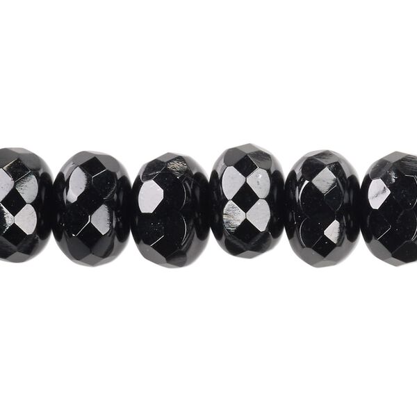 Bead, Czech fire-polished glass, jet black, 14x9mm faceted rondelle. Sold per pkg of 12. image number 0