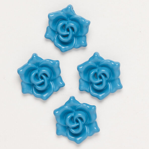 Charm, "pewter" (zinc-based alloy) and enamel, blue, 18x16mm flower with hidden loop. Sold per pkg of 4. image number 0