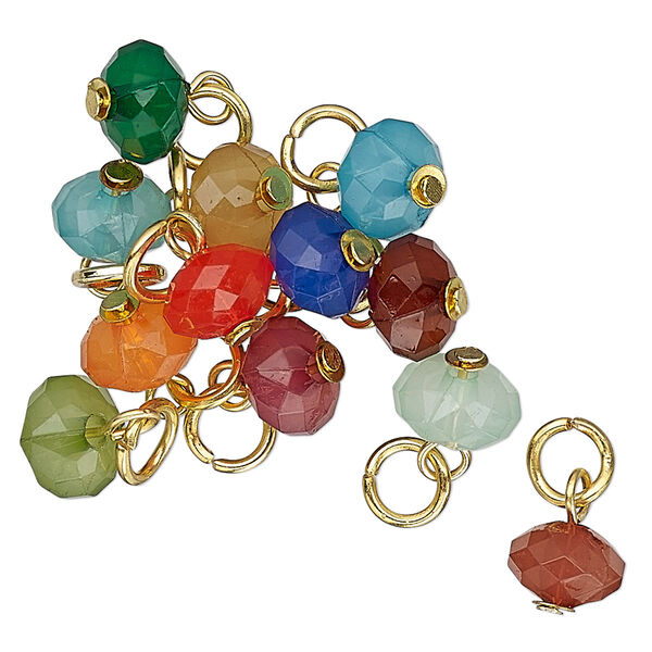 Drop mix, Charmed, acrylic and gold-finished steel, assorted multicolored, 8x5mm faceted rondelle. Sold per pkg of 12. image number 0