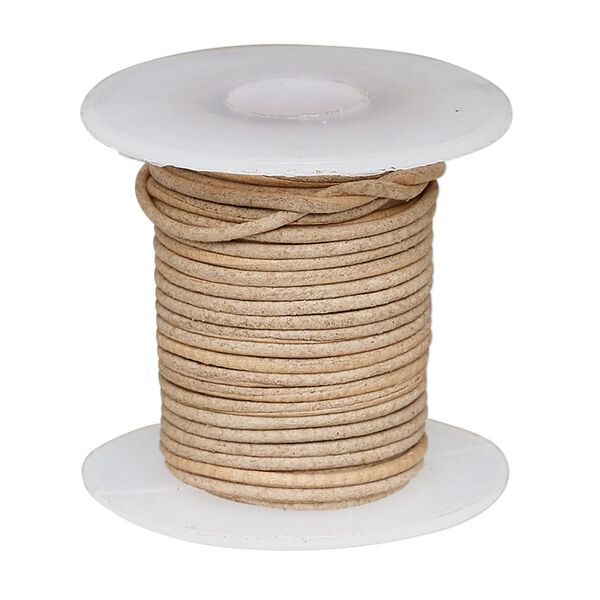 Cord, leather, natural, 1-1.2mm round. Sold per 5-yard spool. image number 0