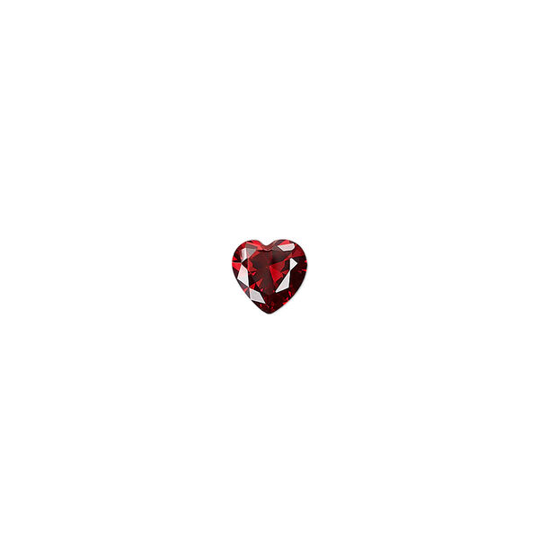 Gem, cubic zirconia, garnet red, 6mm faceted heart, Mohs hardness 8-1/2. Sold per pkg of 2. image number 0