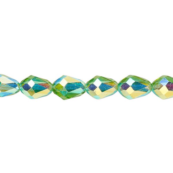 Bead Celestial Crystal® 1pkg60, 8x6mm teardrop / 66 facets, translucent medium green AB image number 0