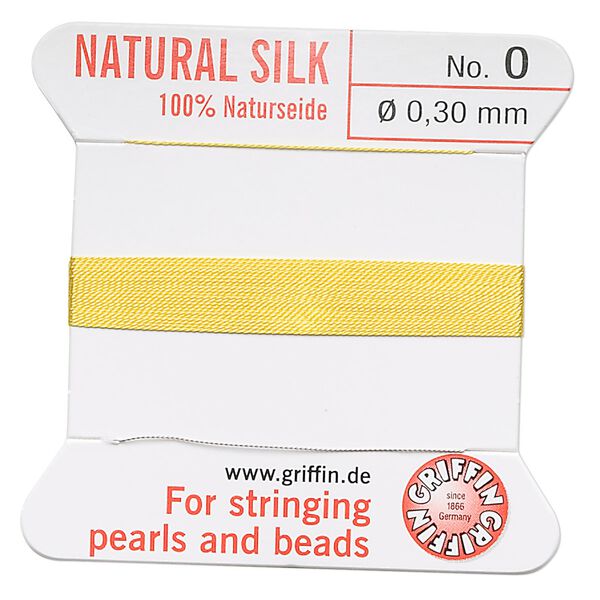 Thread, Griffin, silk, yellow, size #0. Sold per 2-meter card (approximately 78 inches). image number 0