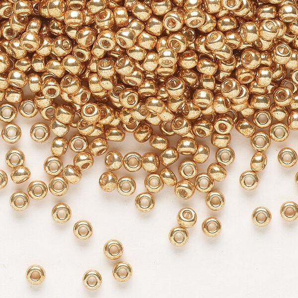 Seed bead, Miyuki, glass, pkg/250g, #8 rocaille, opaque galvanized yellow gold, (RR-1053). image number 0