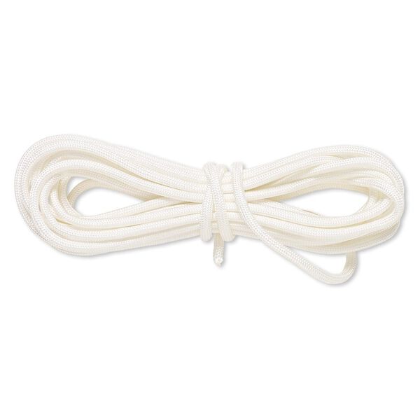 Cord, nylon parachute, white, 4mm round, 550-pound test. Sold per pkg of 16 feet. image number 0