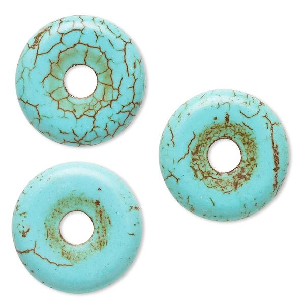 Component, "howlite" (resin) (imitation), aqua blue, 20mm round donut. Sold per pkg of 3. image number 0