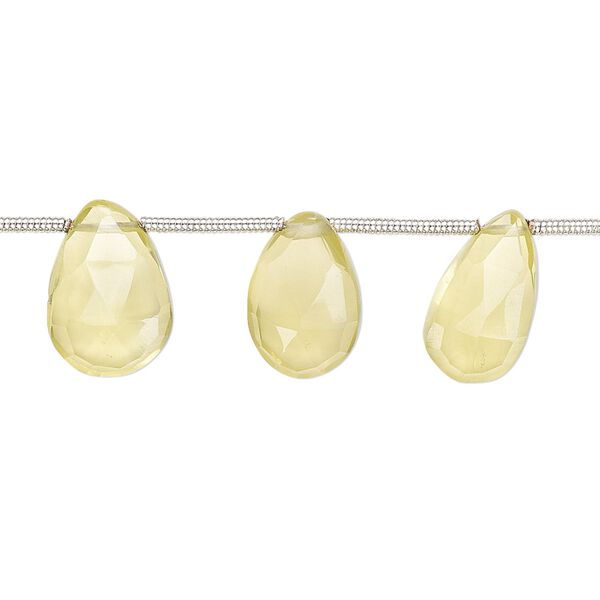 Lemon quartz 1pkg16, hand-cut top-drilled faceted puffed teardrop bead 12x8mm-17x10mm image number 0