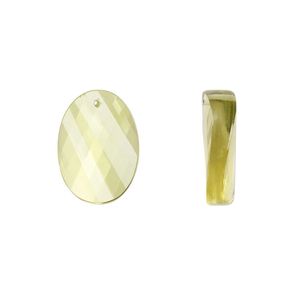 Lemon quartz 1pkg2, hand-cut top-drilled faceted twisted oval bead 16x12mm image number 0