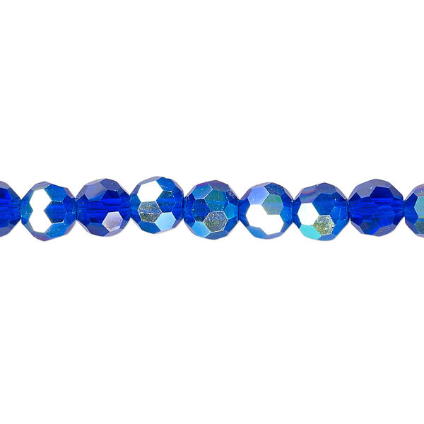Bead 1pk 32 facets translucent cobalt blue AB, Celestial Crystal® 6mm round 15.5-16 inch image number 0