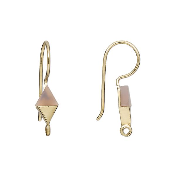 Ear wire fishhook 1pkg2 sterling silver / pink chalcedony, 24mm / 10x6mm hand-cut diamond / closed loop, 19 gauge gold-finished 1 pair image number 0
