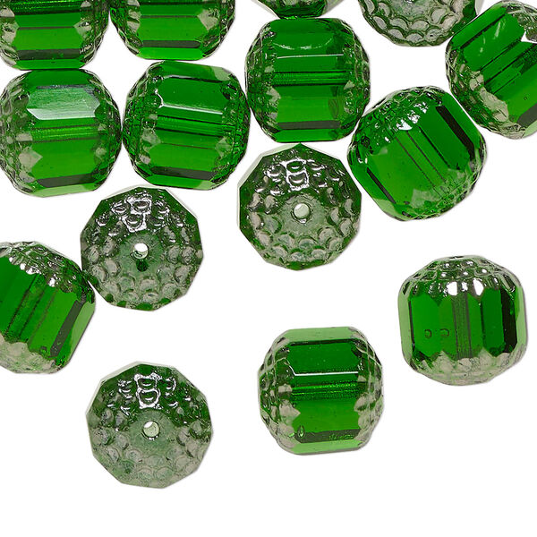 Czech pressed glass 1pkg40, metallic cathedral bead translucent emerald green 10mm image number 0