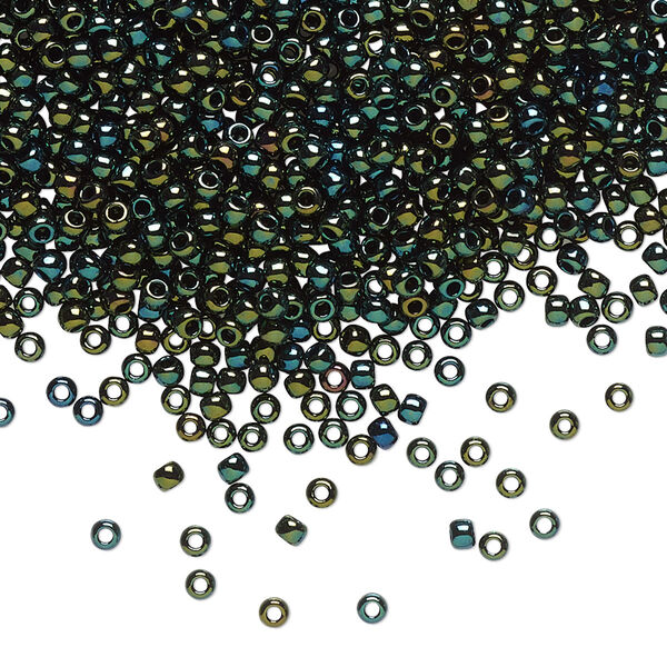 Seed bead, TOHO BEADS®, glass, pkg/50g, #11 round, opaque metallic iris green brown (TR-11-84). image number 0