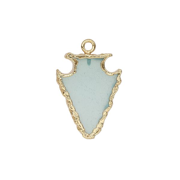 Chalcedony / sterling silver 1pkg1, hand-cut electroplated gold-finish arrowhead drop 20x15mm image number 0