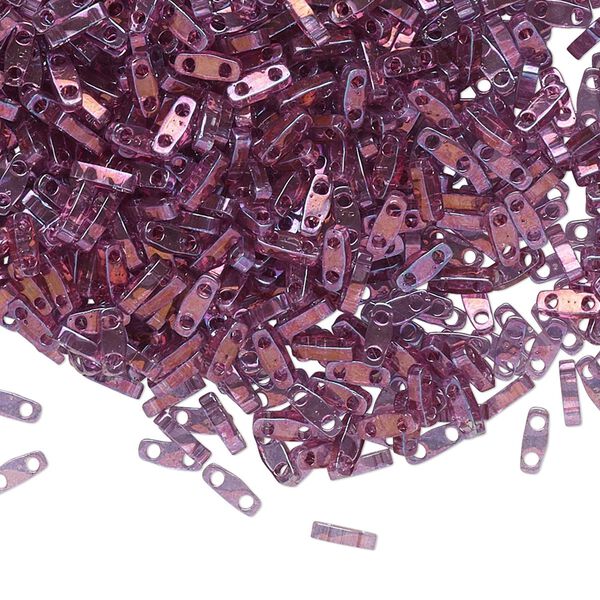 Seed bead, TILA®, glass, pkg/250g, 5x1.2mm quarter tila rectangle, translucent gold luster light amethyst, (QTL-316). image number 0