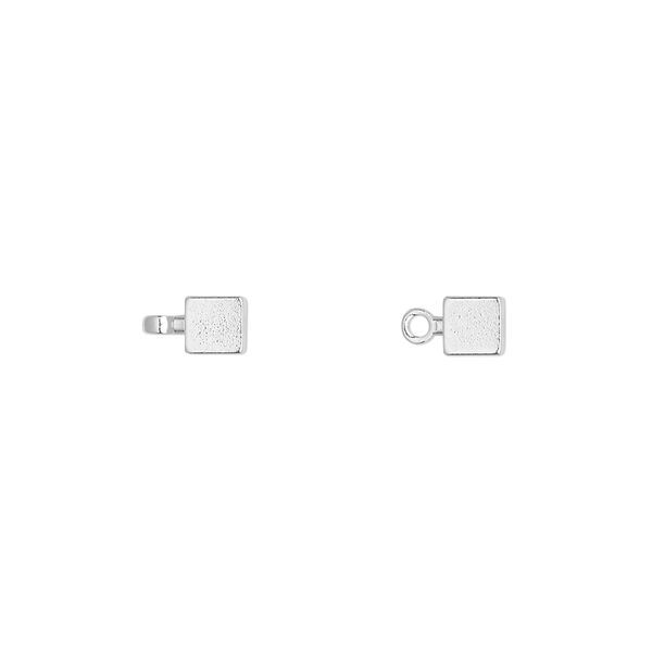 Bead end, glue-on, silver-finished brass, 4mm cube with loop. Sold per pkg of 12. image number 0