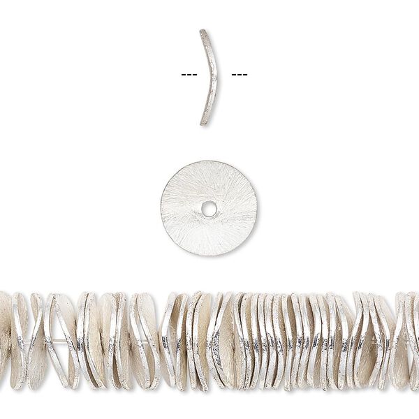 Bead, silver-plated copper, 10x2mm brushed wavy rondelle. Sold per pkg of 20. image number 0