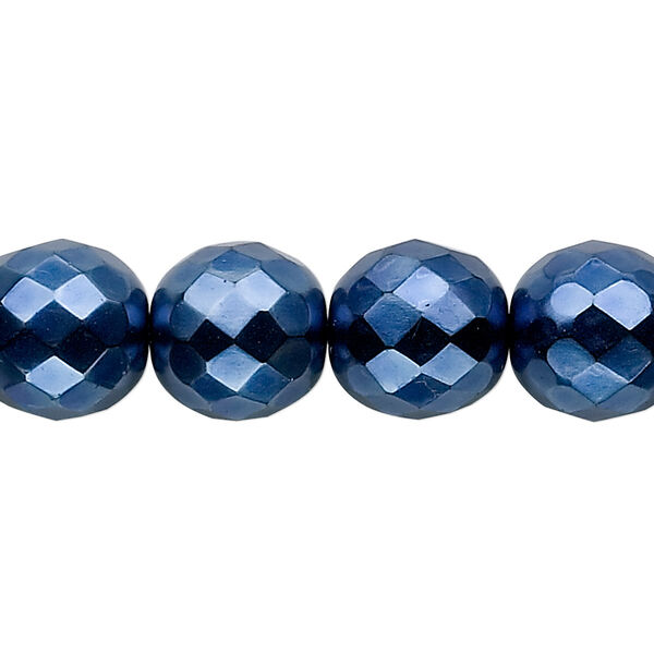 Bead, Czech fire-polished glass, pkg/15-1/2 to 16 inches, 12mm faceted round, opaque dark blue carmen, (23980-70033). image number 0