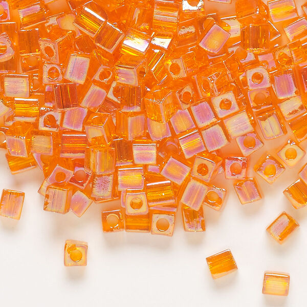 Seed bead, Miyuki, glass, pkg/25g, 3.5-3.7mm square, translucent rainbow orange (SB-253). image number 0