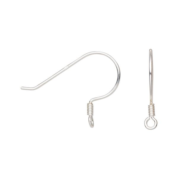 Ear wire fishhook 1pkg2 sterling silver, 16.5mm / 3x1.5mm coil / perpendicular open loop, 21 gauge 1 pair image number 0