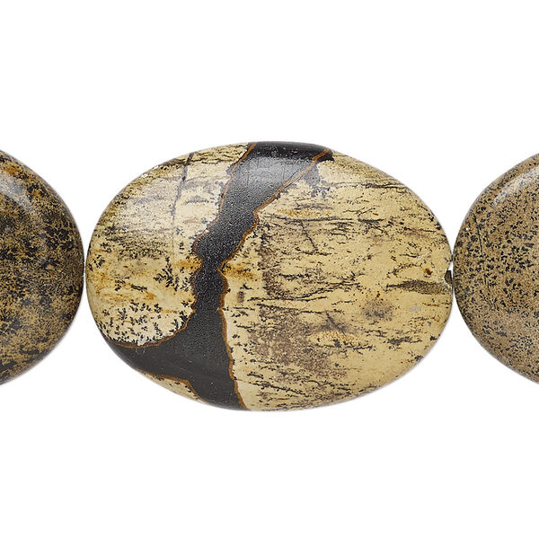 Limestone 1pkg1, flat oval bead natural 15.5-16 inch 30x22mm image number 0
