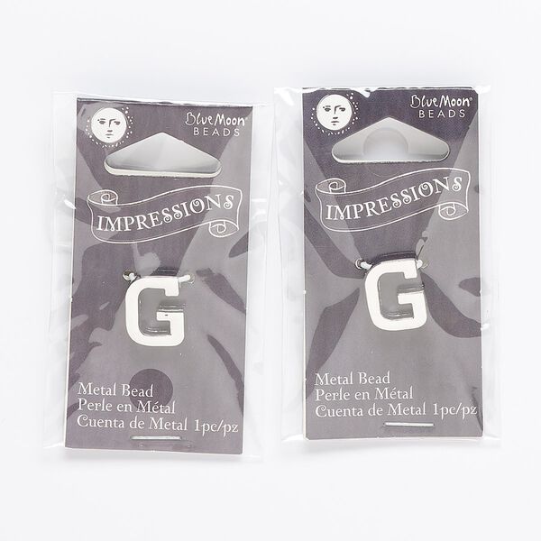 Bead, silver-finished "pewter" (zinc-based alloy), 13x11mm top-drilled alphabet letter "G" with 2mm hole. Sold per pkg of 2. image number 0