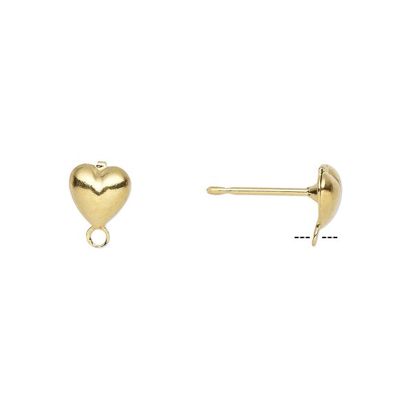 Earstud 1pkg100 gold-plated, 6mm fancy heart / hollow / closed loop, brass / stainless steel 50 pair image number 0