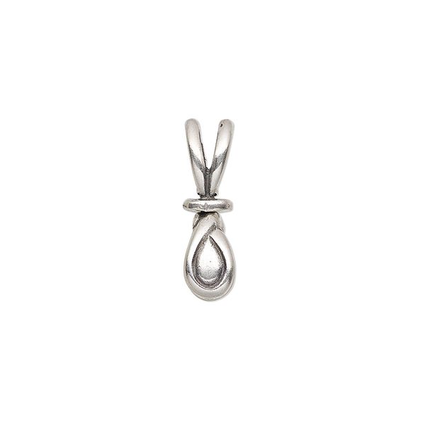 Bail, JBB Findings, ice-pick, antique silver-plated pewter (tin-based alloy), 19x5mm double-sided teardrop with swivel, 5mm grip length. Sold individually. image number 0