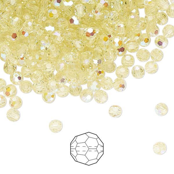 Bead 24pk jonquil AB, Preciosa Czech crystal 3mm round image number 0