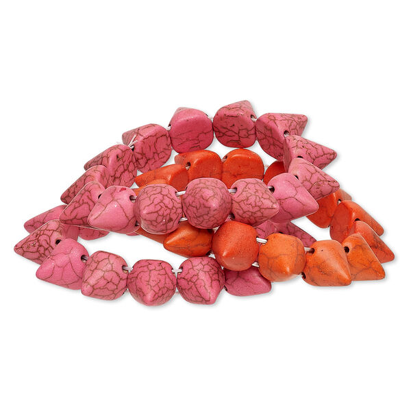 Bracelet mix, stretch, "turquoise" (imitation) resin, mixed colors, 14mm spike, 7 inches. Sold per pkg of 3. image number 0