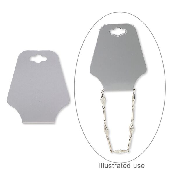 Necklace / bracelet card, adhesive and card stock, silver, 2-1/2 x 2 inches assembled. Sold per pkg of 100. image number 0