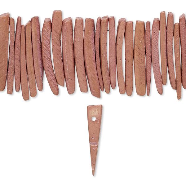 Bead, coconut palm wood (dyed / waxed), dark mauve, 25x4mm hand-cut top-drilled stick. Sold per 15-1/2" to 16" strand. image number 0