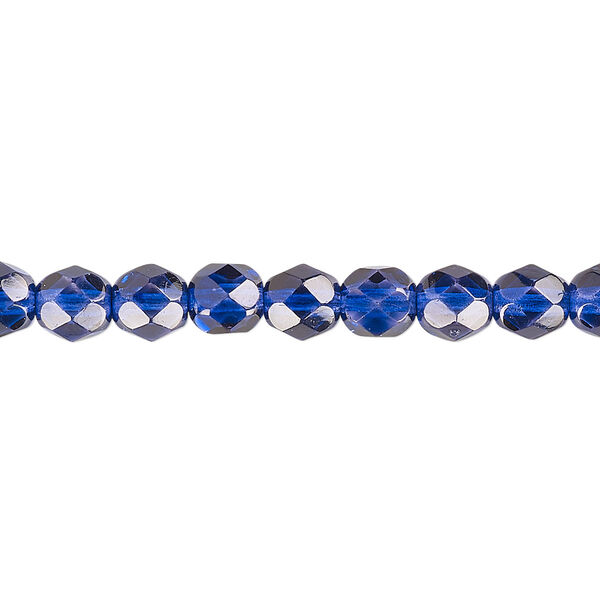 Bead, Czech fire-polished dipped décor glass, translucent cobalt, 6mm faceted round. Sold per 15-1/2" to 16" strand. image number 0