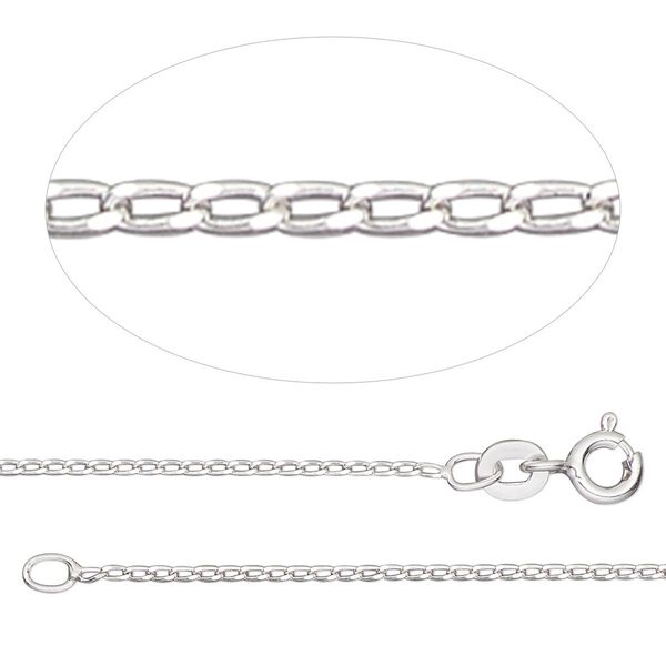 Chain, Gossamer™, sterling silver, 1mm curb, 7-1/2 inches with springring clasp. Sold individually. image number 0