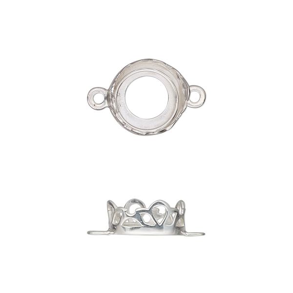 Link, sterling silver, 11mm round with petal edge and open back with 10mm round cabochon bezel setting. Sold individually. image number 0