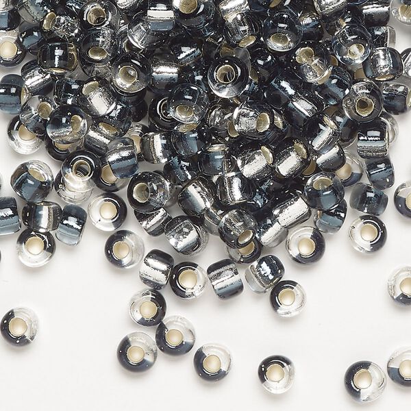 Seed bead, Miyuki, glass, pkg/250g, 4mm irregular round, transparent silver-lined blue-grey/clear, (TB-3935). image number 0