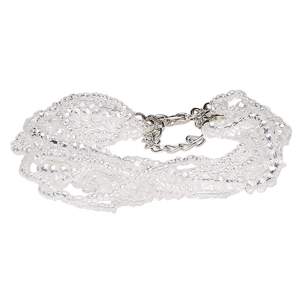 Bracelet, 9-strand, glass and silver-finished steel, clear AB, 18mm wide, 7 inches with 2-inch extender chain and lobster claw clasp. Sold individually. image number 0