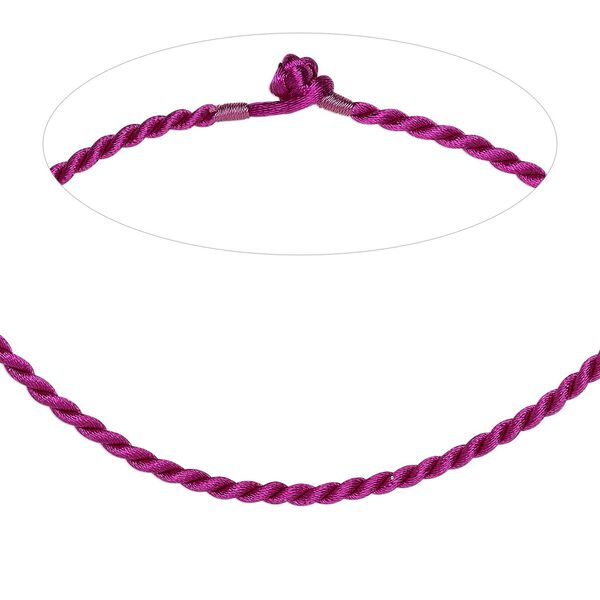 Necklace cord, satin-finished nylon, purple, 3mm twisted round, 16 inches with knot closure. Sold per pkg of 2. image number 0