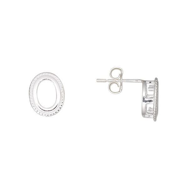 Earstud 1pkg2 sterling silver, 10x8mm twisted rope edge oval / 7x5mm oval 4-prong setting, 1 pair image number 0