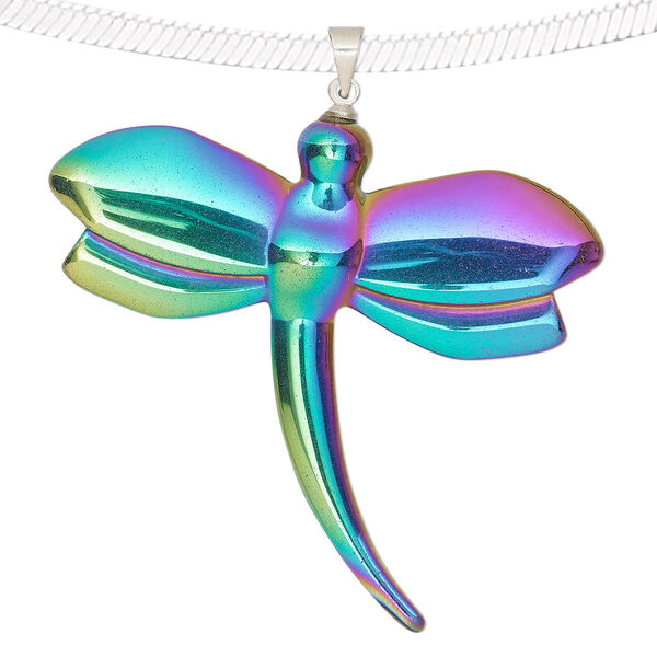 Hemalyke™ / brass 1pkg1, electroplated silver-finished 1-sided dragonfly pendant 51x48mm image number 0