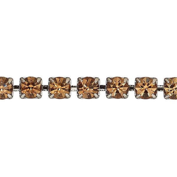 Cupchain, VINTAGE Crystal™, imitation rhodium-plated brass and crystal, light Colorado topaz, 5.5mm square. Sold per pkg of 1 meter. image number 0